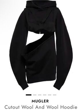 Size: M Mugler Black Sculptural Cutout Wool Hoodie Sweater